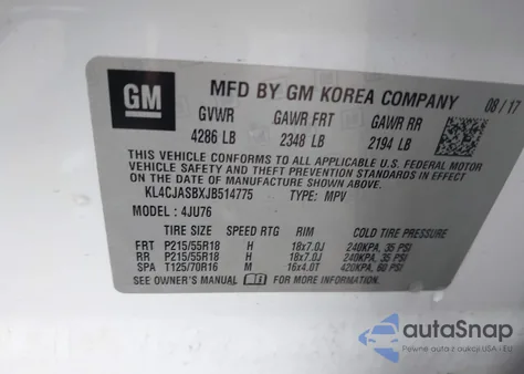 2018 Buick Encore Preferred from USA, damaged, VIN KL4CJASBXJB514775